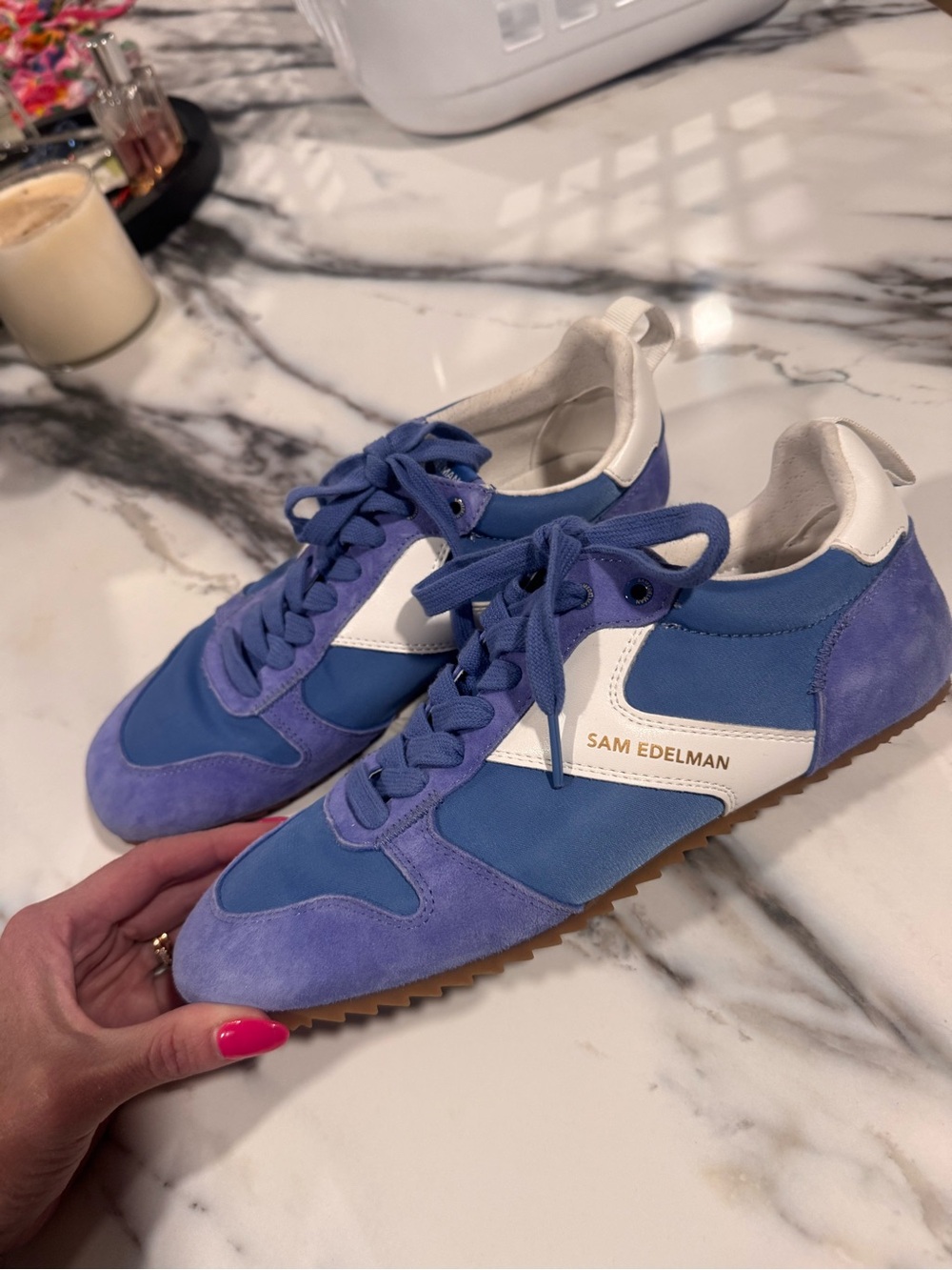 Sam Edelman Blue and White Low-Top Sneakers